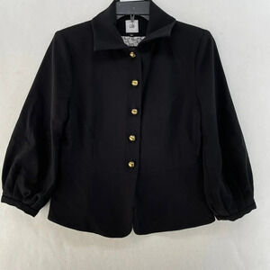 Cabi Abbott Jacket Women's Sz 4 Black Collared Brass Button Peplum Stretch #3027